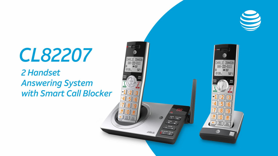thumbnail video image 2 of AT&T CL82407 DECT 6.0 Expandable Answering System with Smart Call Blocker, Silver/Black with 4 Handsets, 2 of 11
