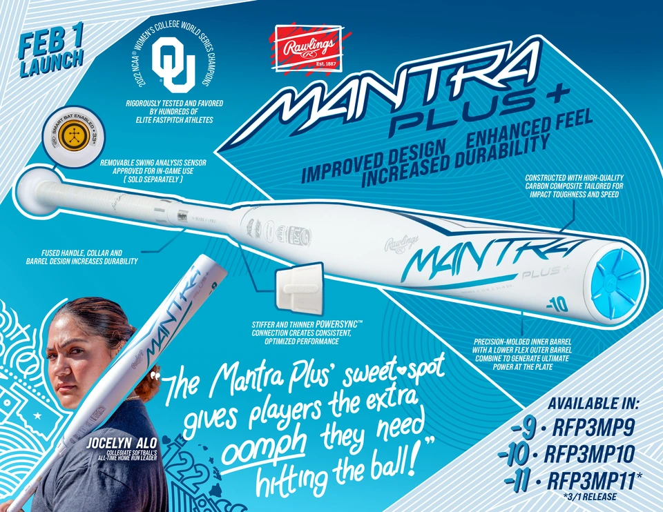 Batte Softball Rawlings Mantra Plus+ Fastpitch 32/22 (-10) Neuve Emballage