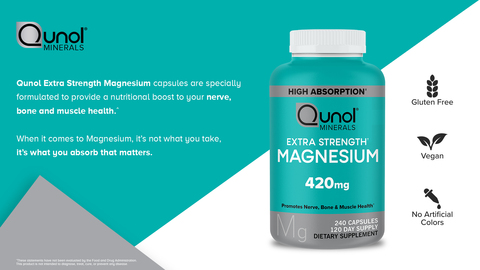 Qunol extra strength magnesium capsules are specifically formulated to provide a nutritional boost to your nerve, bone and muscle health. When it comes to Magnesium, it&#39;s not what you take, it&#39;s what you absorb that matters.