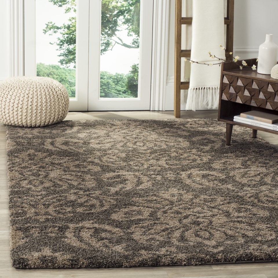 Safavieh Florida Aero Shag 2 x 9 Smoke/Beige Indoor Floral/Botanical Farmhouse/Cottage Runner