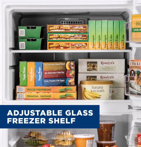 Adjustable glass freezer shelf