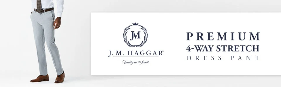 slim fit dress slacks Haggar 4-Way Stretch Dress Pants, Flat Front in Light Grey