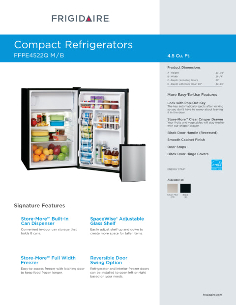 Frigidaire FFPE4533UM 22" Compact Refrigerator with 4.5 cu. ft