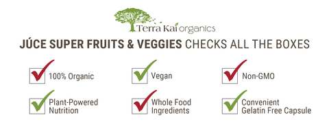 Super Fruits and Veggies checks all the boxes: 100% organic, vegan, non-GMO, plant-powered nutrition, whole food ingredients, and a convenient capsule. 