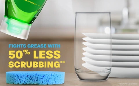 Fights grease with 50% less scrubbing