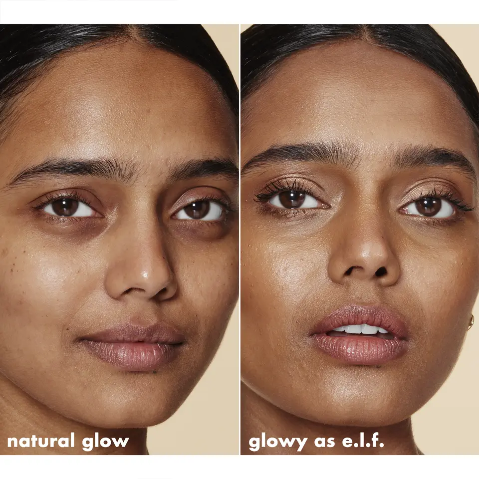 Model before and after using Halo Glow Liquid Filter