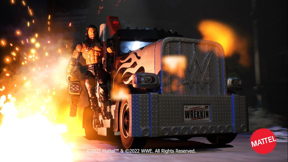 thumbnail video image 2 of WWE Wrekkin' Rampage Rig Vehicle Breakaway Truck with Wrekkin' Ball, WWE Championship & Accessories, 2 of 8