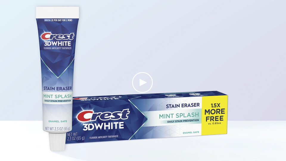 thumbnail video image 2 of Crest 3D White Stain Eraser Toothpaste Mint Splash 2.3oz / 65g, 2 of 8