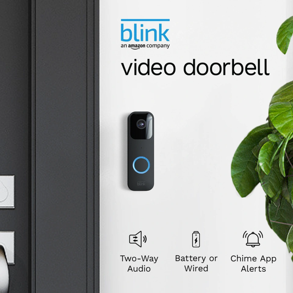 Blink Wi-Fi Wired/Wireless Smart Video Doorbell, Black (B08SG2MS3V