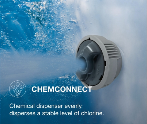 Chemconnect chemical dispenser evenly dispenses chlorine throughout your inflatable hot tub