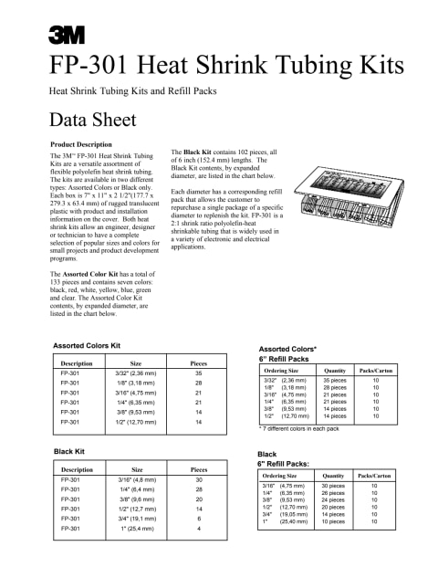 3m 133 Piece Black Blue Clear Green Red White And Yellow Heat Shrink Electrical Tubing Kit Msc Industrial Supply