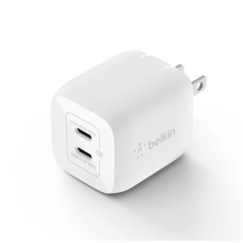 Belkin WCH011DQWH Dual USB-C GaN Wall Charger with PPS 45W
