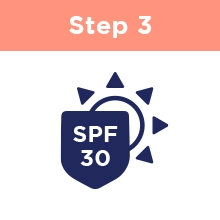 Step Three: A blue shield with &quot;SPF 30&quot; on it in front of the sun