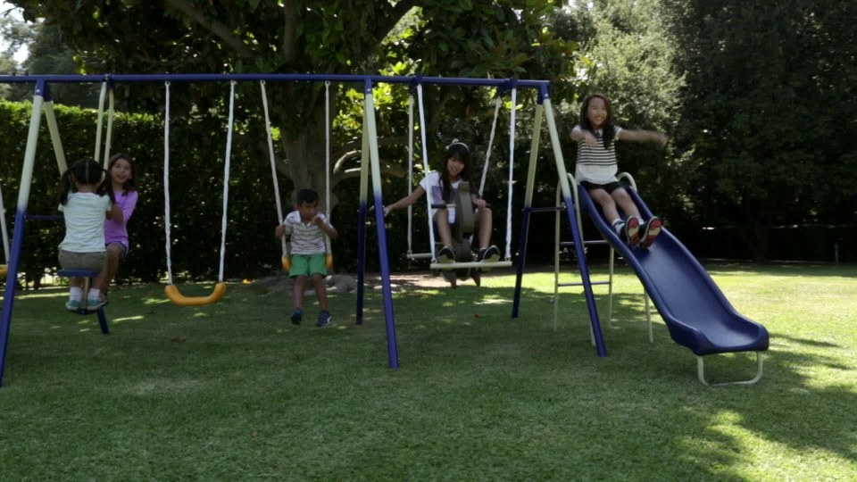 thumbnail video image 2 of Sportspower Super 8 Metal Swing Set, Rocking Horse, Saucer Swing, Glide Ride, Two Swings and Slide, 2 of 12