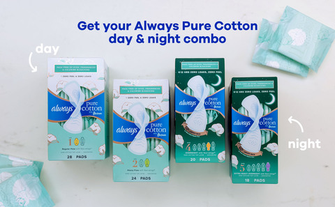 Always Pure Cotton Feminine Pads With WIngs, Size 4, Overnight