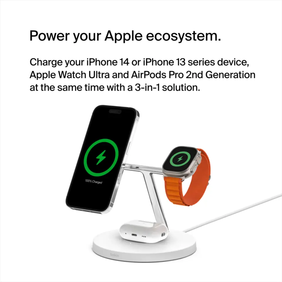 Belkin MagSafe 3-in-1 Wireless Charger Stand - Fast Pro Charging