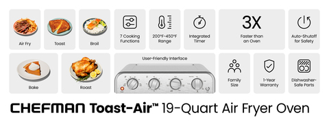 CHEFMAN RJ50-SS-M18 Air Fryer Toaster Oven Combo User Guide