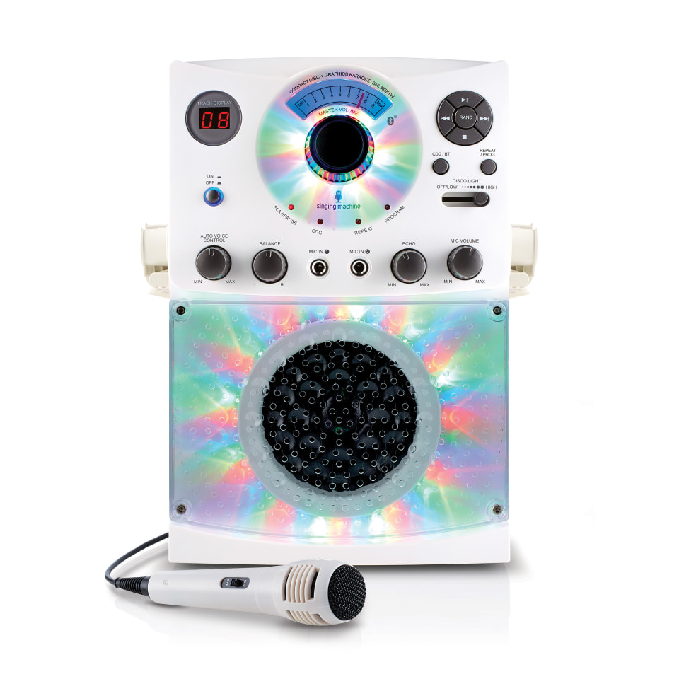 The Singing Machine SML385BTW Bluetooth Karaoke System with LED Disco Lights & Microphone (White