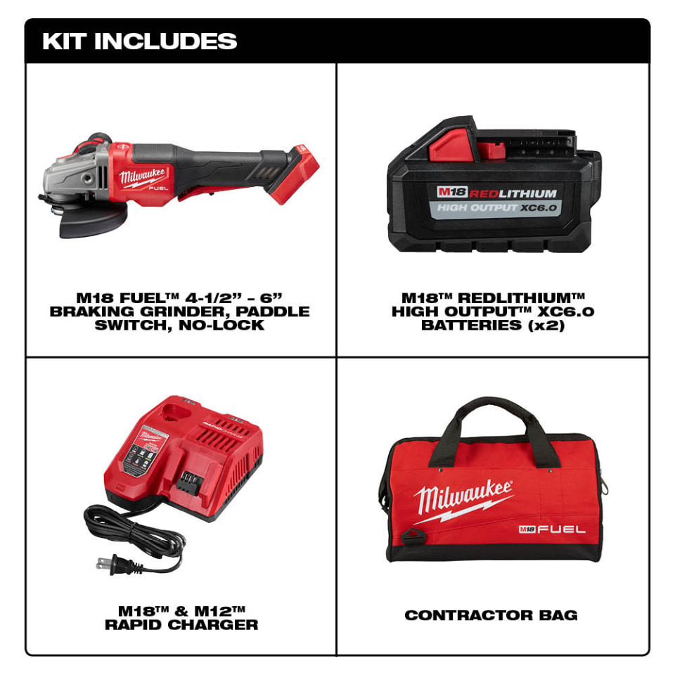 Milwaukee Tool | Milwaukee Cordless Angle Grinder: 4-1/2 to 6 Wheel Dia, 9,000 RPM, 18V - 5/8-11 Spindle, Paddle Switch, Includes Back Flange