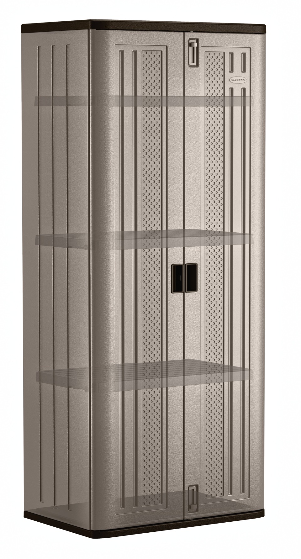 thumbnail video image 2 of Suncast 3-Shelf Resin Base Garage Cabinet Locker, Gray, 2 of 10