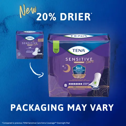 Tena Sensitive Care Extra Coverage Overnight Incontinence Pads, 45