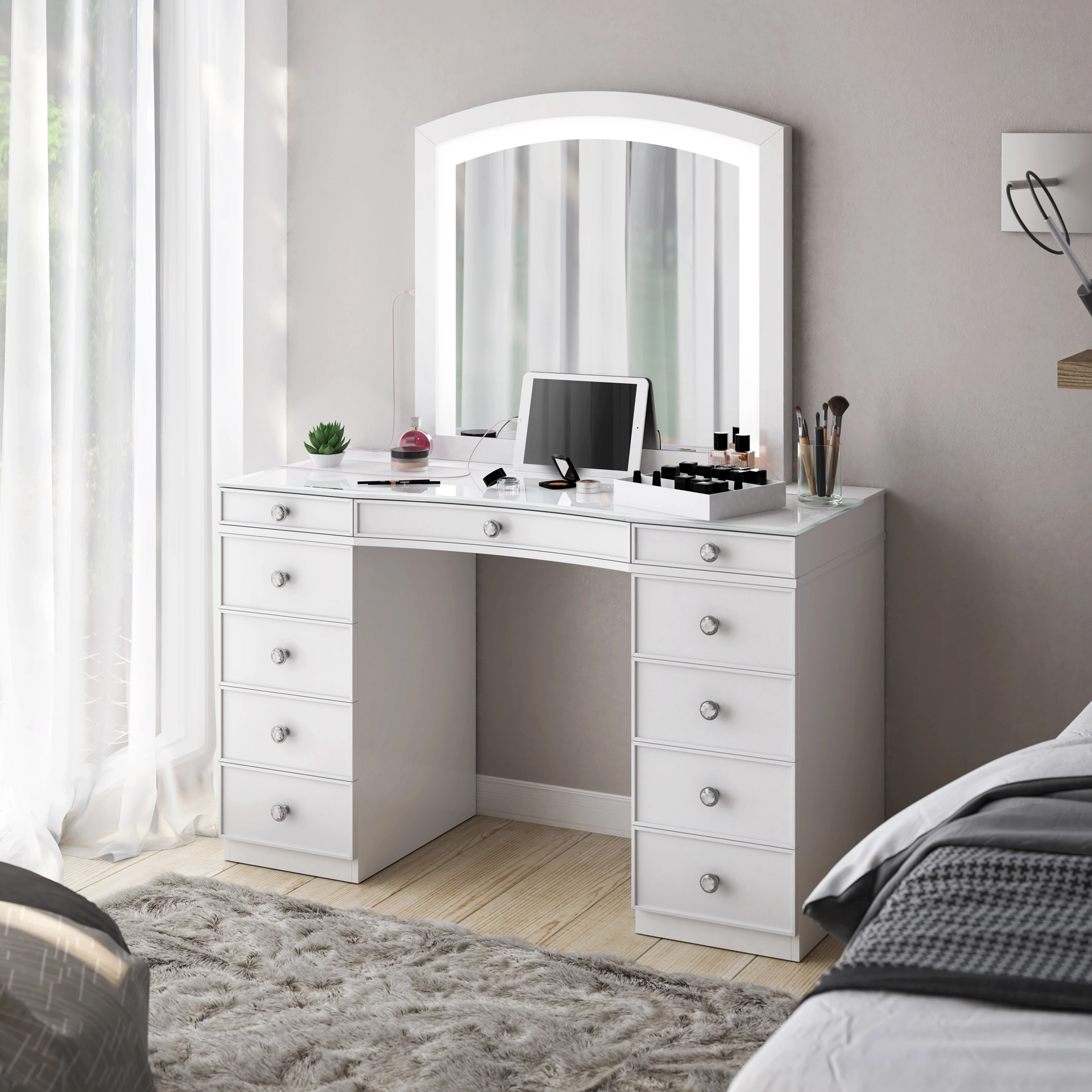 Tresanti Heidi Vanity Table with LED Lighted Mirror