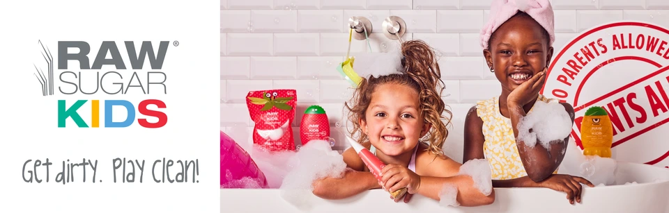 image of kids playing in bath tub with raw sugar kids products