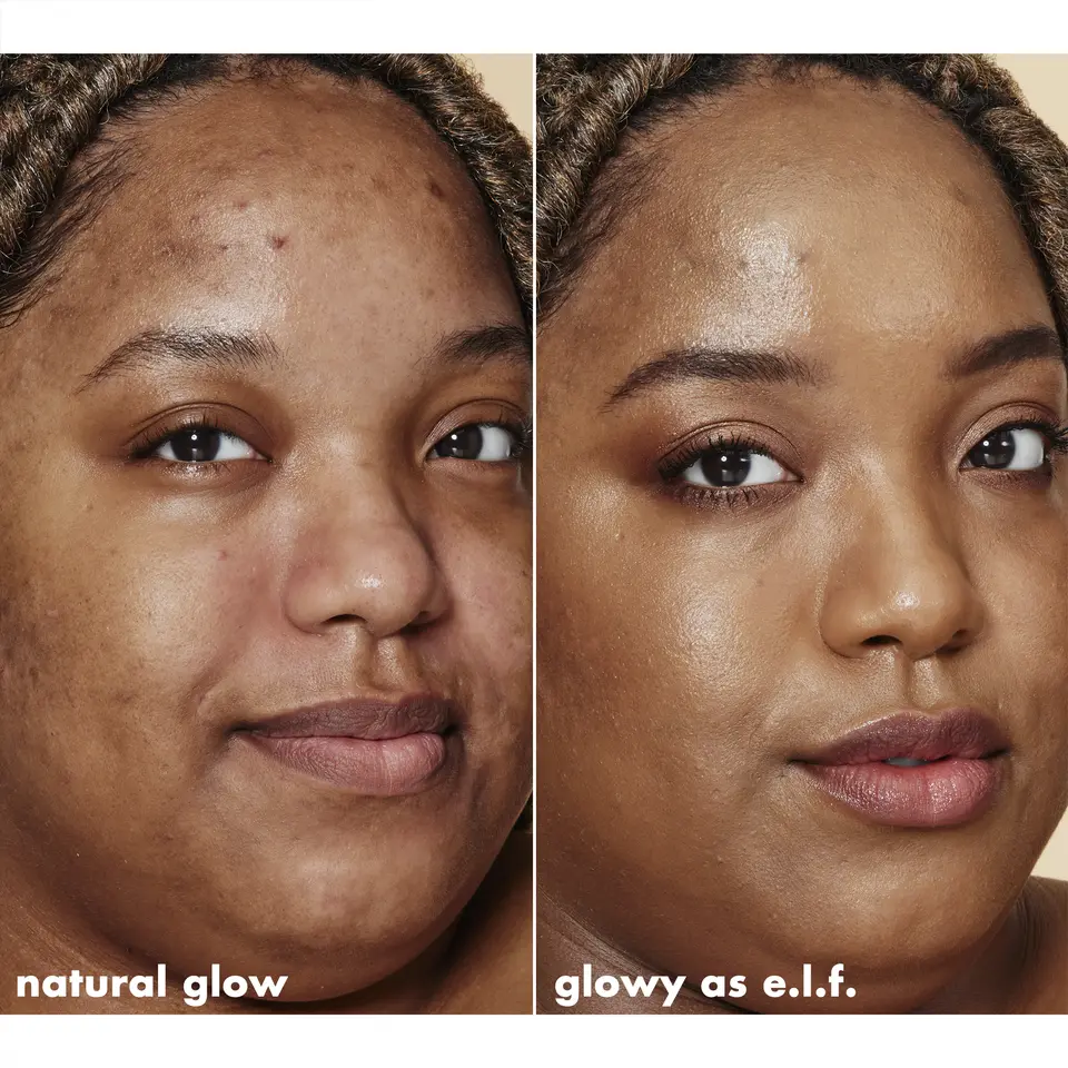 Model before and after using Halo Glow Liquid Filter