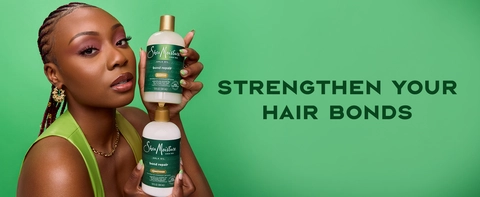 Image of a black woman with braided hair, next to text about hair bonds strenght.