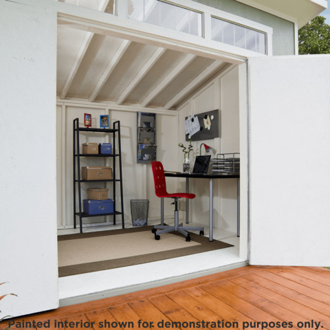 Trendy design features 96 square feet to call your own. 8&#39; tall front side wall gives you plenty of headroom to practice your craft.