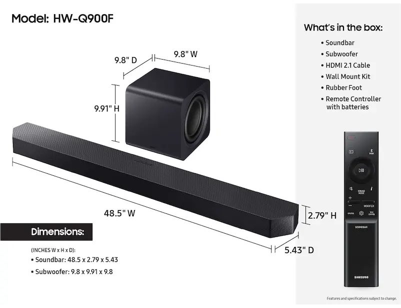 Samsung HW-Q900F/ZA 7.1.2 Channel Soundbar and Wireless Subwoofer