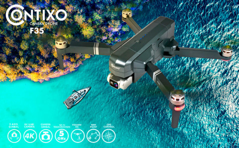 thumbnail video image 2 of Contixo F35 4K Drone, 2-Axis Gimbal, 5000ft Range, 30-Min Flight, GPS, Auto-Return, Brushless Motor, Case, Gray, 2 of 10