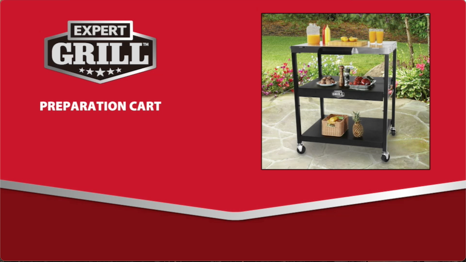 thumbnail video image 2 of Expert Grill Rolling Food Preparation Cart with Paper Towel and Trash Bag Holders, 2 of 15