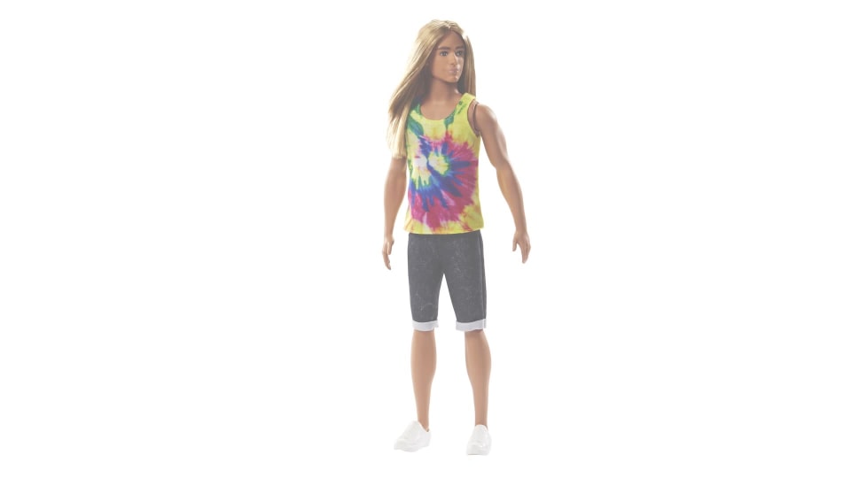 Ken Fashionistas Doll with Long Blonde Hair, Wearing Tie-Dye Shirt, Denim Shorts and Shoes, for 3 to 8 Year Olds - image 2 of 7