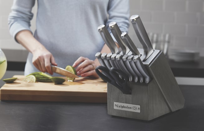  Calphalon Kitchen Knife Set with Self-Sharpening Block,  15-Piece Classic High Carbon Knives: Home & Kitchen