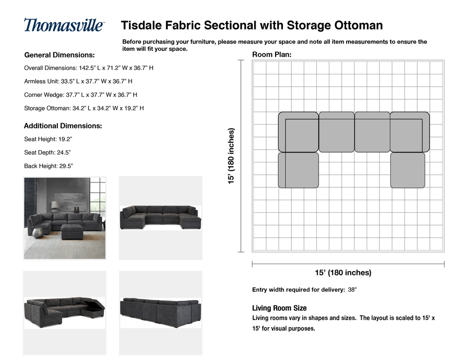 Thomasville Tisdale Fabric Sectional with Storage Ottoman Black Friday