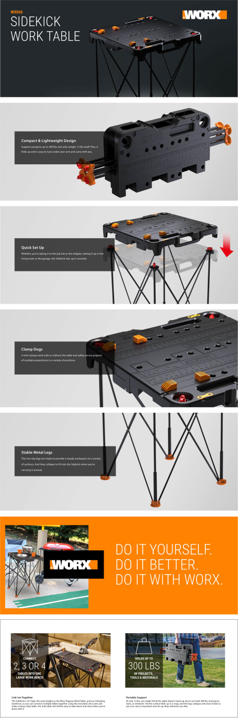 Worx Sidekick Portable Work Table 14.27 in H x 6.1 in W Plastic