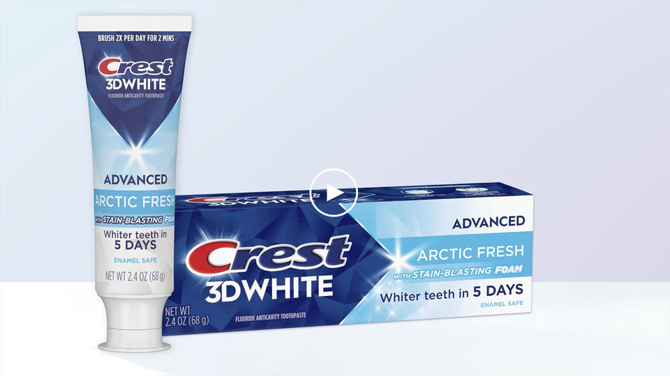 thumbnail video image 2 of Crest 3D White Adv Arctic Fresh Whitening Toothpaste, 3.3 oz, Pk of 2, 2 of 13