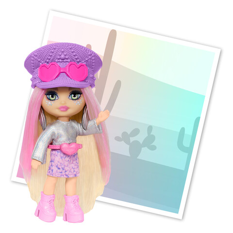 Barbie Extra Mini Minis Doll with Blue-Streaked Black Ponytail in Rainbow  Dress & Accessories