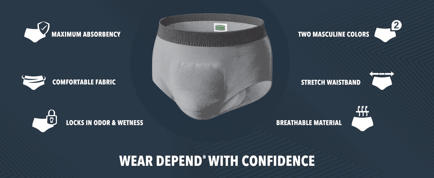 Depends Real Fit Incontinence Underwear for Men, Large/Extra-Large (38–50  Waist), Maximum Absorbency, Black & Gray, 12 Count (1 Pack of 12) - 12 ea