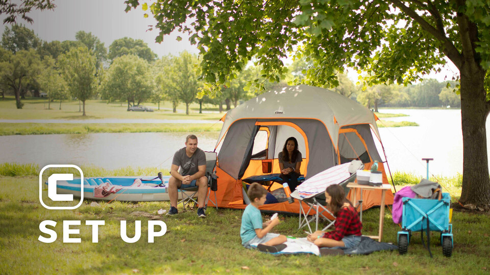 thumbnail video image 2 of CORE 4 Person Straight Wall Cabin Tent, 2 of 12