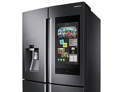 Samsung Family Hub 22 Cu Ft 4 Door Counter Depth French Door Refrigerator With Ice Maker Fingerprint Resistant Black Stainless Steel Energy Star In The French Door Refrigerators Department At Lowes Com