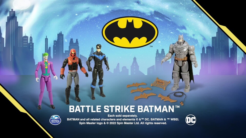 thumbnail video image 2 of DC Comics, Battle Strike Batman 12-inch Action Figure, 2 of 10