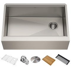 Kraus Kore Workstation Farmhouse Apron Front 33 In X 20 In Stainless Steel Single Bowl Workstation Kitchen Sink All In One Kit With Drainboard In The Kitchen Sinks Department At Lowes Com