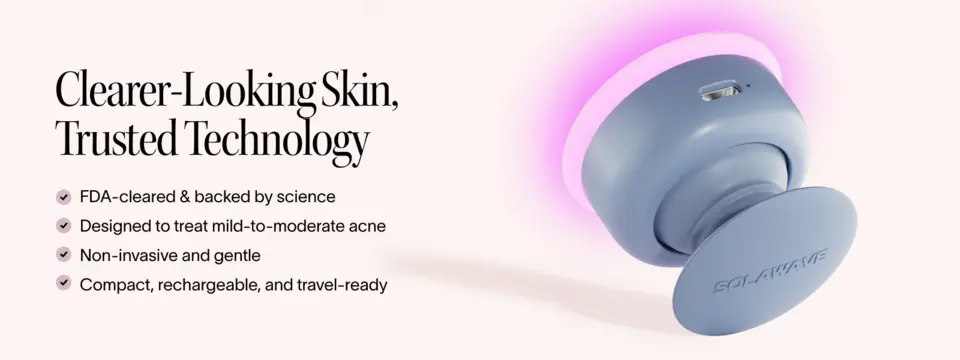 Compact, rechargeable light therapy device designed for mild to moderate acne.