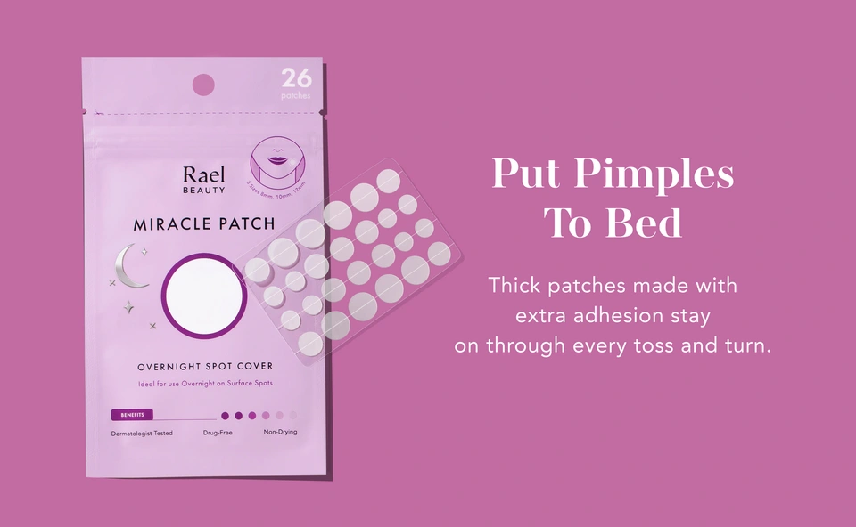 Put pimples to bed. Thick patches made with extra adhesion stay on through every toss and turn