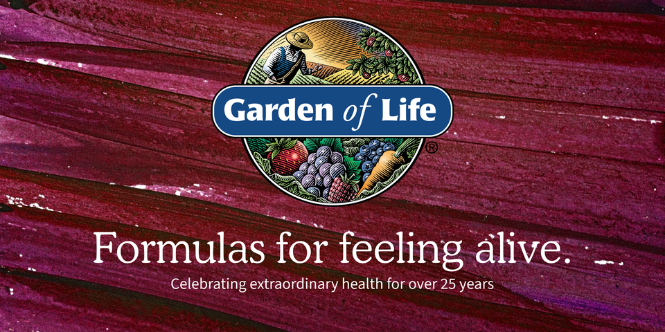 Garden of Life logo with the caption Formulas for feeling alive