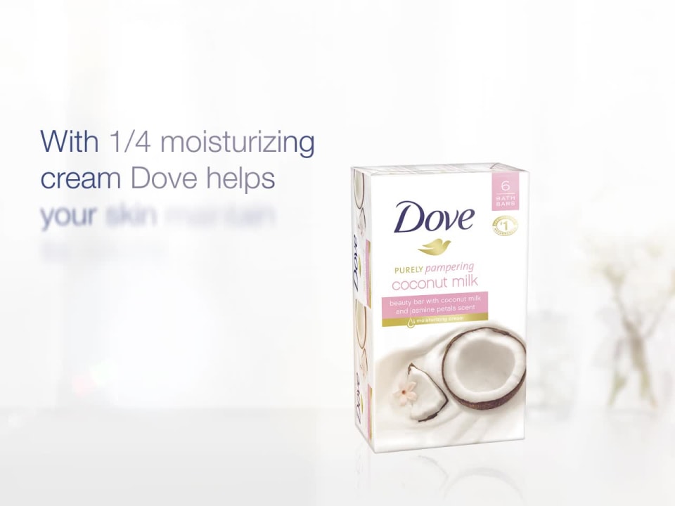thumbnail video image 2 of Dove Beauty Bar Soap Restoring Coconut & Cocoa Butter All Skin, 3.75 oz 6 Bars, 2 of 3
