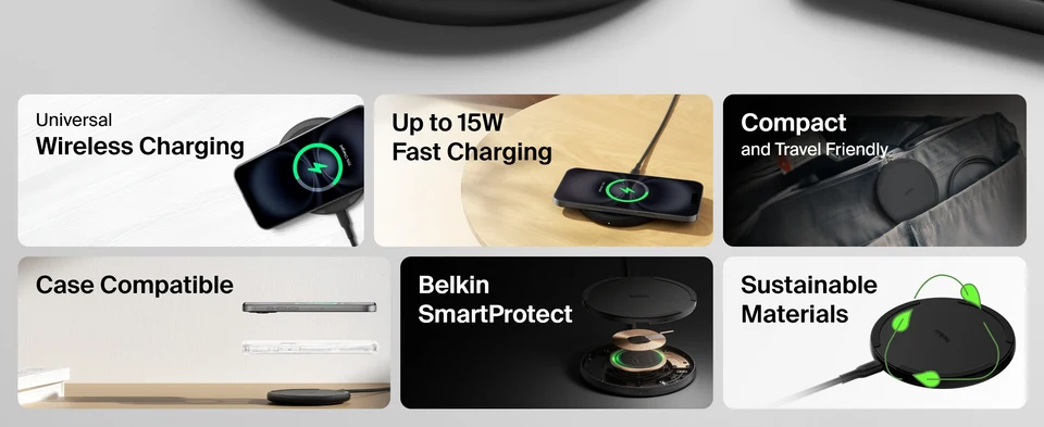 Belkin Wireless Charging Pad 15W BOOST↑CHARGE Qi Charger for