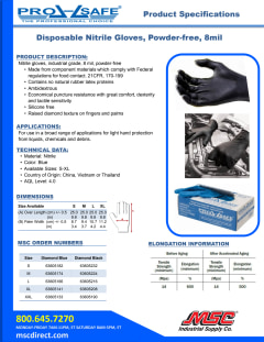 PRO-SAFE - Disposable Gloves: Size Medium, 5.00 mil, Nitrile, Industrial  Grade, Unpowdered - 02040210 - MSC Industrial Supply